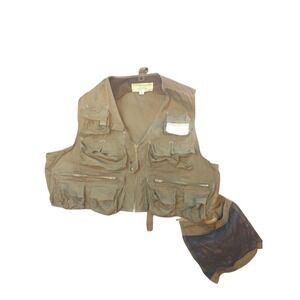 Safari Club Mens XL Khaki Cotton Multi Pocket Fishing Utility Vest Fly Patch